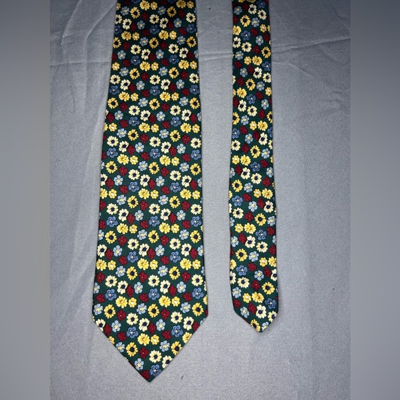 Men’s Brooks Brothers Green Blue Yellow Blue Floral Designer Regular Silk Tie - Picture 2 of 3